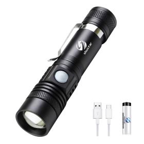 Ultra Bright LED Flashlight With T6 LED lamp beads Waterproof Torch Zoomable 4 lighting modes Multi-function USB charging (Emitting Color: Package B-2600 mAh)