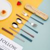 3pcs Portable Stainless Steel Cutlery Set; Fork Spoon Chopsticks With Case