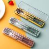 3pcs Portable Stainless Steel Cutlery Set; Fork Spoon Chopsticks With Case